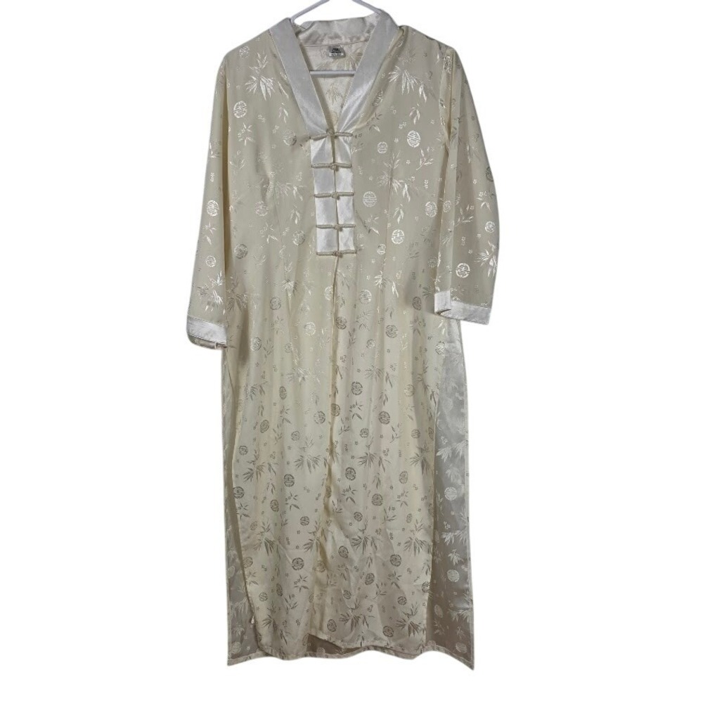 Silk‎ Kimono Robe Womens Large Cream Bamboo Jacquard Long Kimono Loungewear